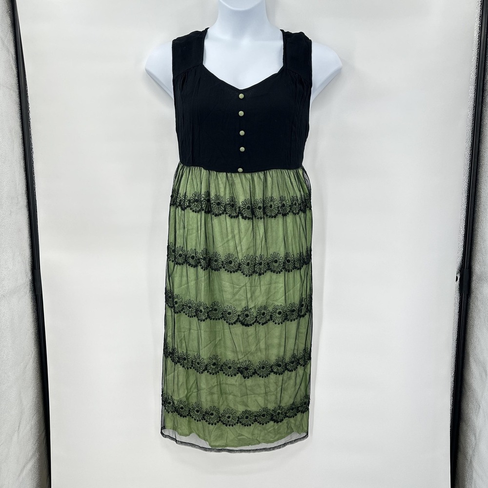 The Pyramid‎ Collection Dress Womens 1X Embroidered Floral Boho Gothic Midi